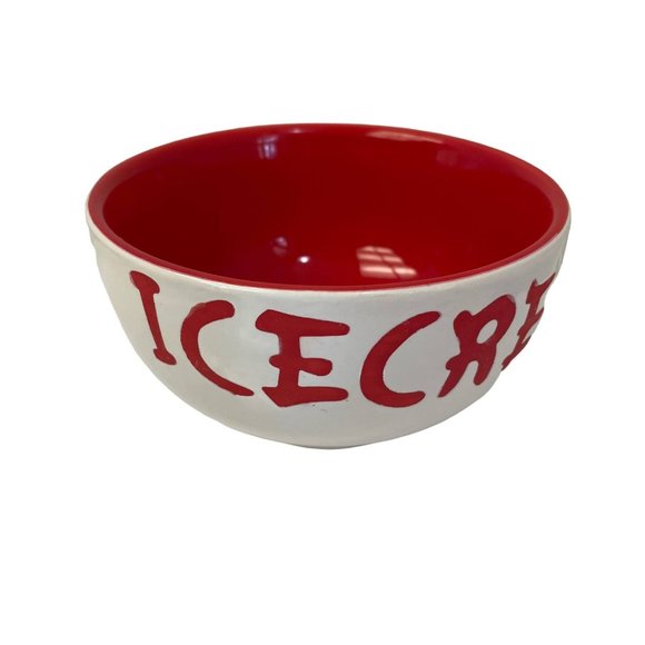 ICE CREAM Bowl Dessert Cup Sundae Red and White Ceramic 4 1/2" x 3" - Picture 1 of 9